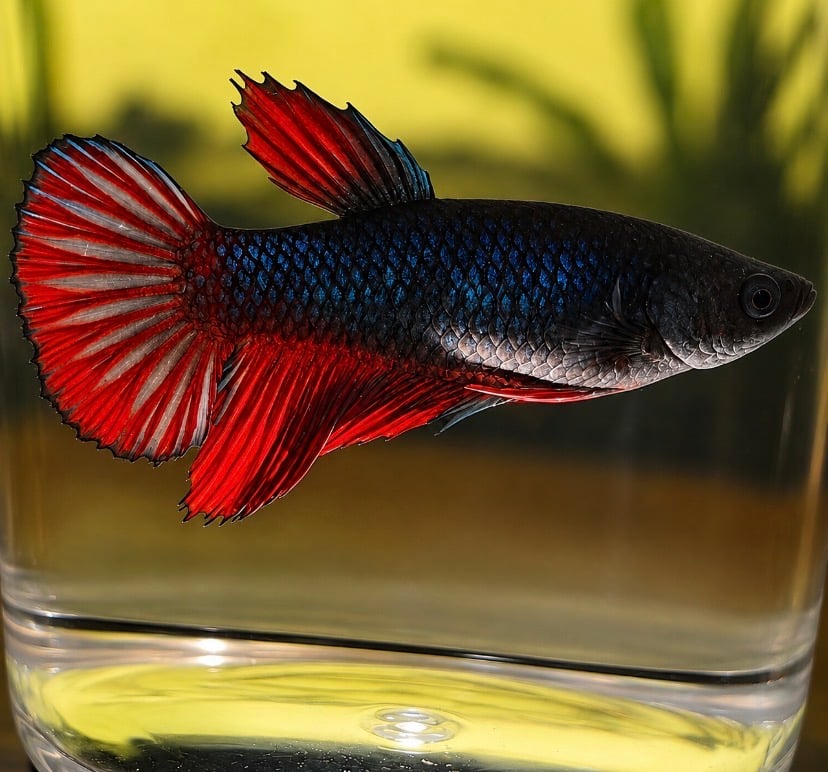Female Plakat Type Betta | Black and Crimson + Blue/Teal Iridescent | Mystique