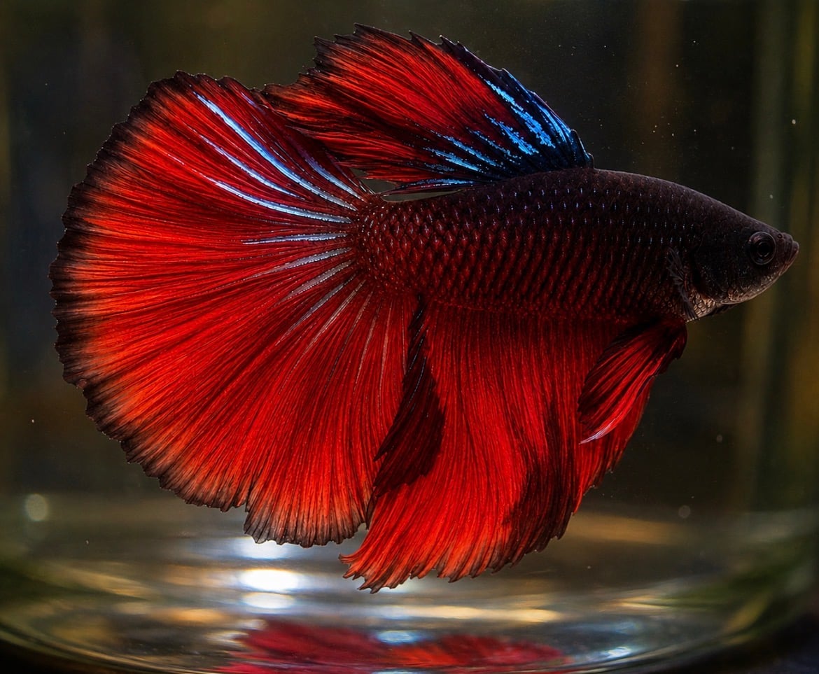 Betta splendens | Male Halfmoon | Red/Black + Teal Iridescence | Pyro